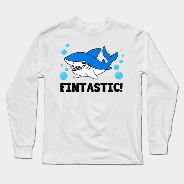 Cute Fintastic Shark Long Sleeve T-Shirt by KawaiiAttack